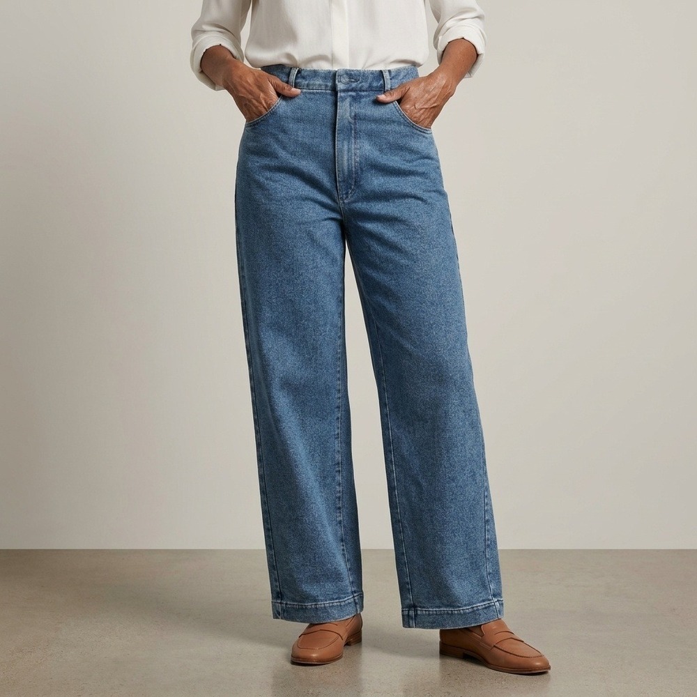 Cordera Women Blue Wide Leg Jeans Made in Spain BCI Cotton High Rise OS Wash